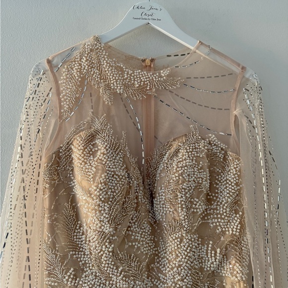 LARA Long Cape Beaded Gown in Champagne/Ivory 6 - Picture 3 of 11